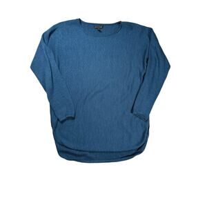 Eileen Fisher Blue Long Sleeve Tunic Sweater Size Medium Curved Hem *READ
